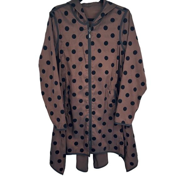 Mycra Pac Polka Dotted Long Sleeves Zip Front Rain Coat & Shoulder Bag Brown NWT - Picture 2 of 8